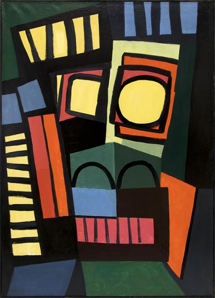 Robert Wolff, The King, oil painting, abstract, 1958, vintage, 150s, mid-century, modern, midcentury, bauhaus, chicago, brooklyn