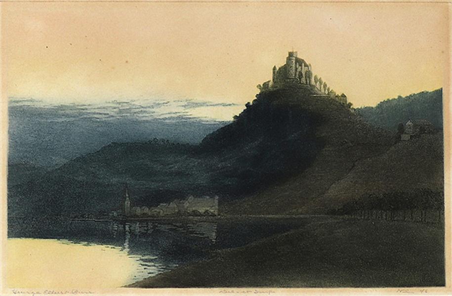 George Elbert Burr, Marksburg Castle , Castle Marksburg on Rhine, Germany, aquatint etching, circa 1905, engraving, fine art, for sale, denver, gallery, colorado, antique, buy, purchase
