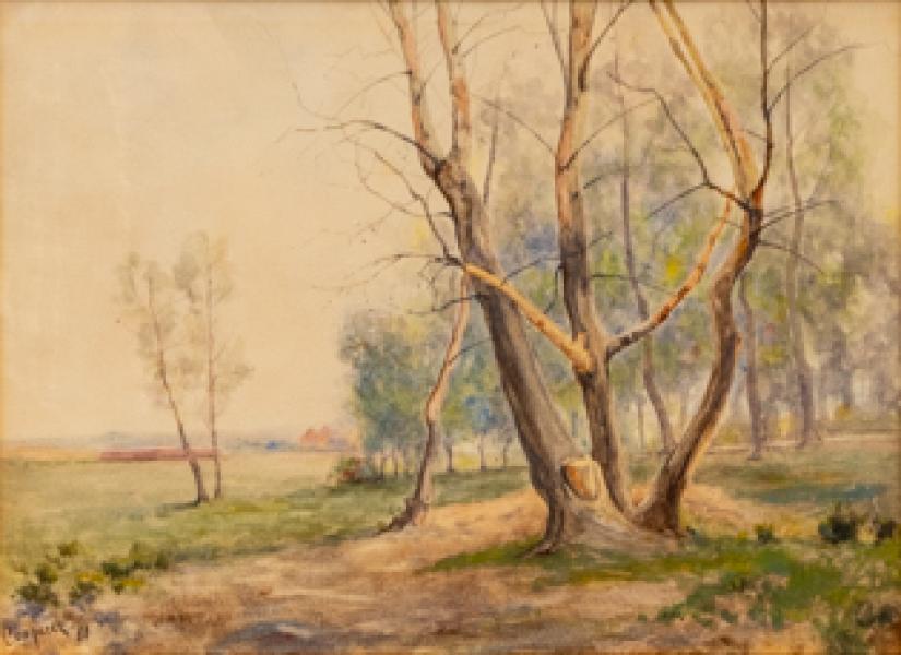 Alexis Comparet, Spring Trees, Near Denver, Colorado, watercolor, 1888, landcape